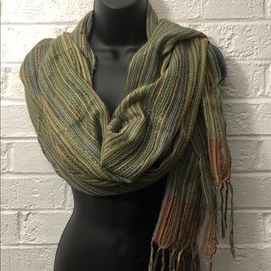 PRETTY MULTI GREEN COLOR SCARF WITH FRINGE